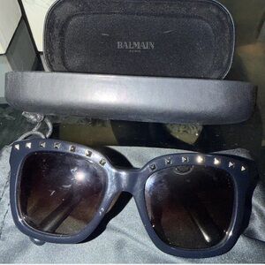 Valentino  Black Square Sunglasses with Gold Stud Accents with balmain case